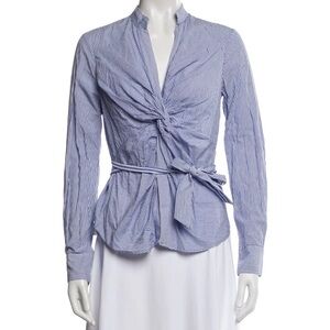Diane Von Furstenberg Pinstripe Bryce Twist Front Blouse in Blue/White Size 8